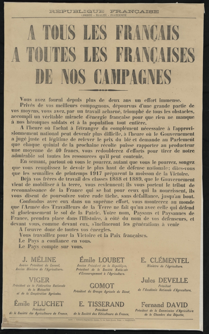Grande guerre appel à l'effort de guerre