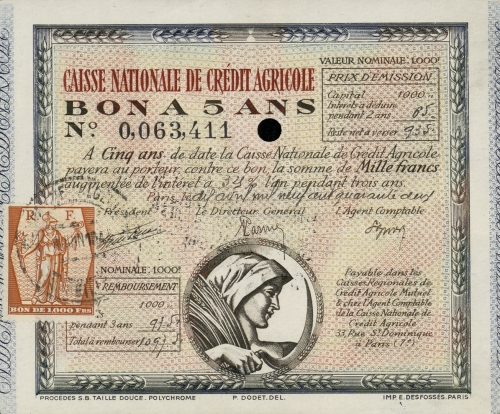 Bon à 5 ans d’une valeur nominale de 1000 francs daté de 1942