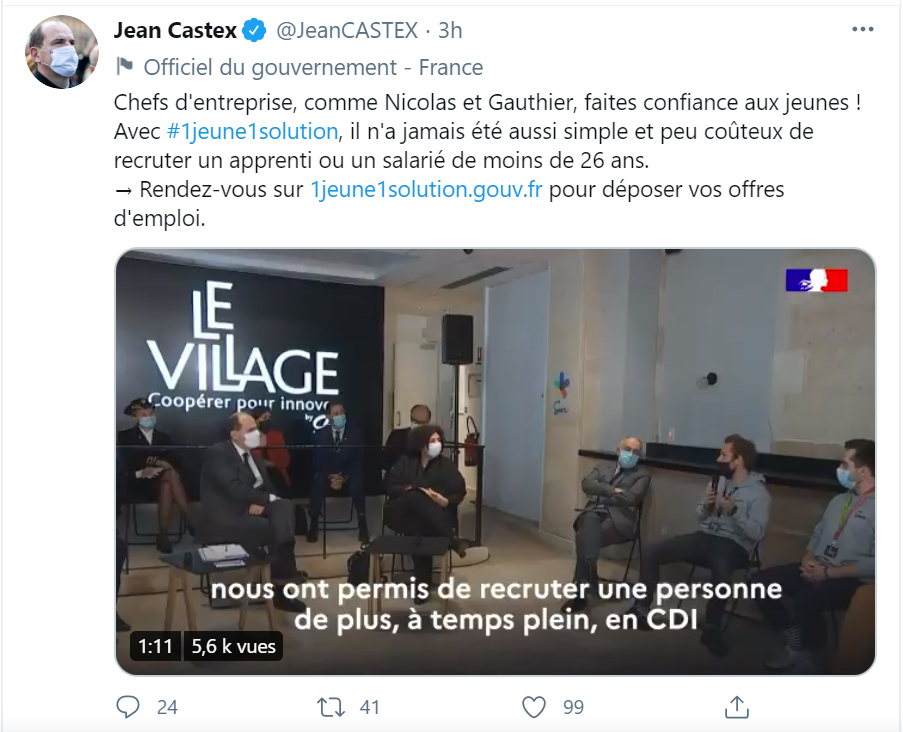 Tweet Jean Castex 19.2.21